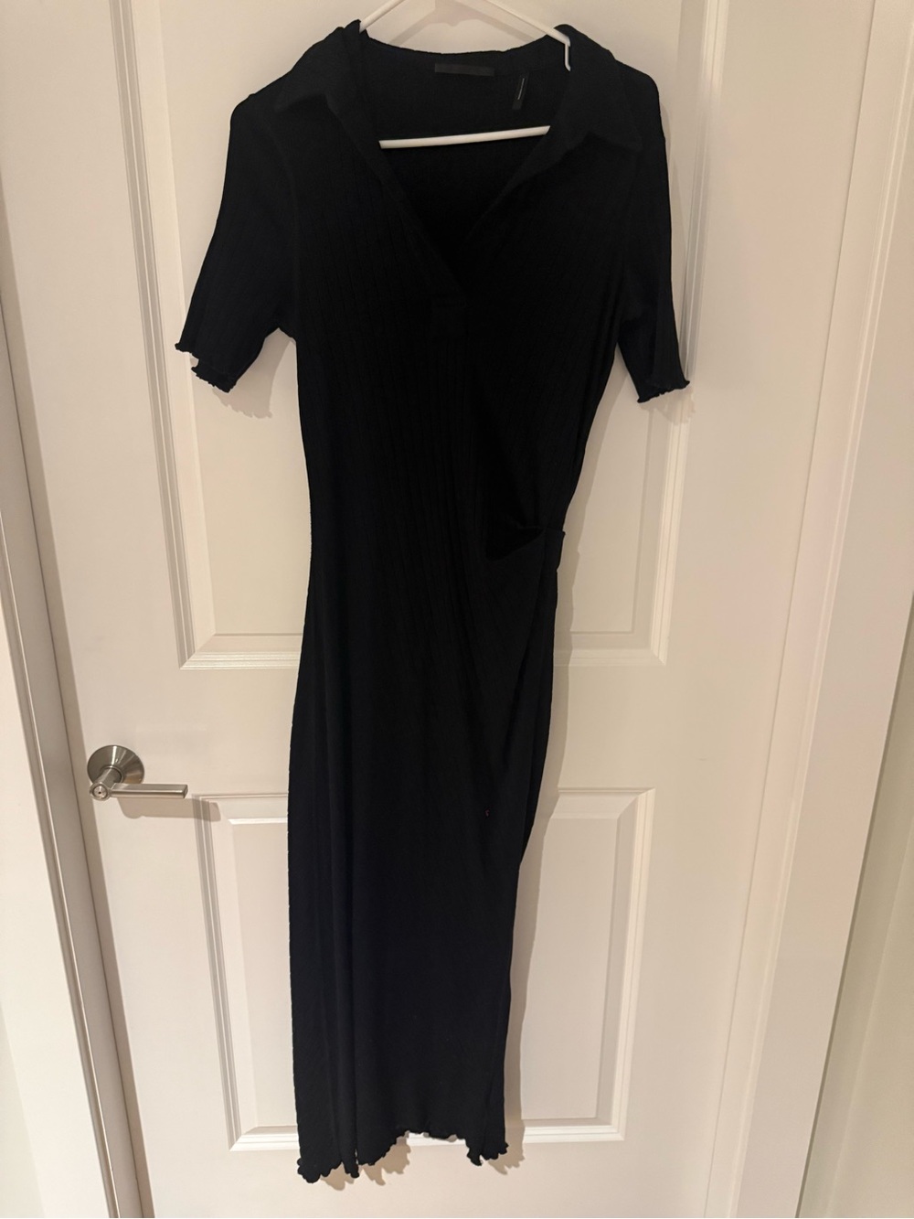 Helmut Lang Black Ribbed Maxi Polo Dress